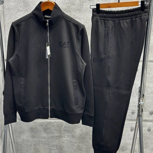 EA7 Black Zip Track Jacket & Jogger Set